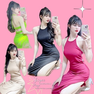 Đầm body yếm xẻ tà chéo dây