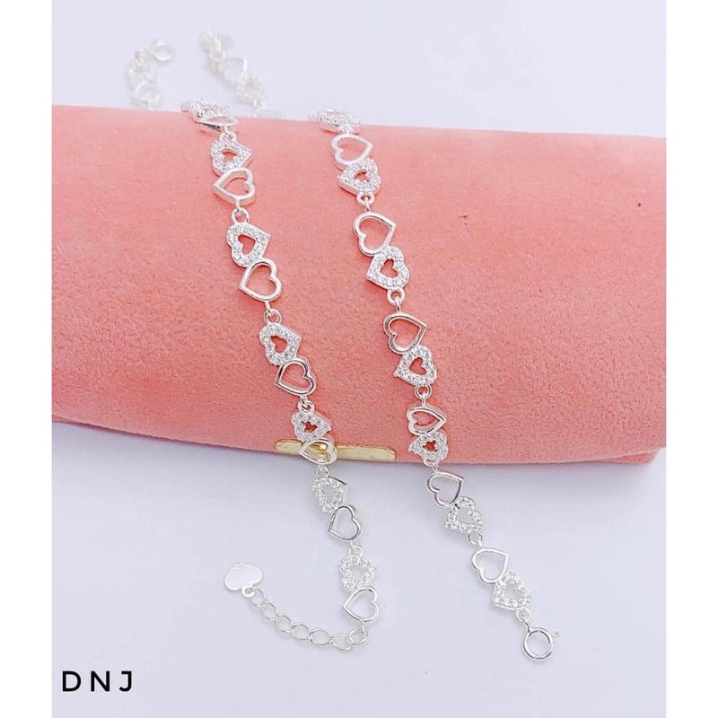 Lắc tay nữ bạc thật, vòng tay tim lồng gắn đá siêu xinh - Kho sỉ bạc Nhất Linh