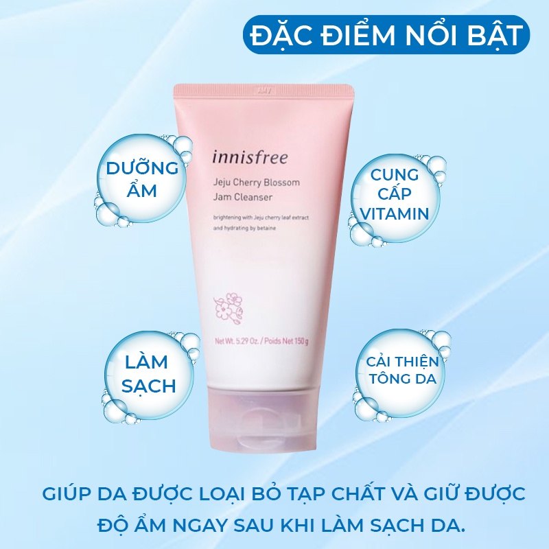 Sữa Rửa Mặt Làm Sạch Trắng Da Chiết Xuất Lá Hoa Anh Đào Innisfree Hàn Quốc Jeju Cherry Blossom Jam Cleanser 150ml