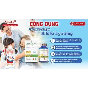 CARELINE Careline Ginkgo 2500Mg 60v  Hộp 60 viên  ginkgo biloba (Lá bạch quả khô) 2500mg Xuất xứ Úc