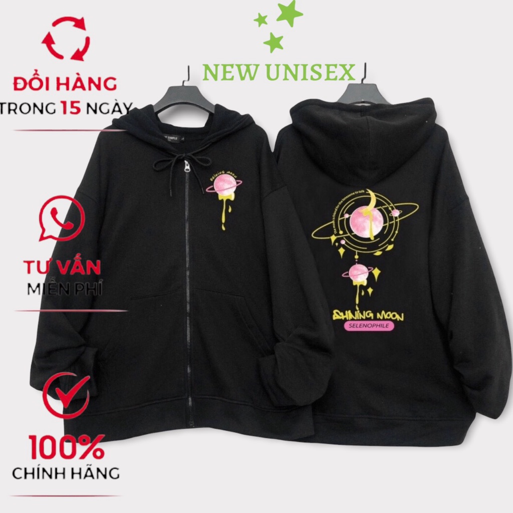 Áo khoác in chữ nỉ Pe dày dặn form xinh, áo khoác thời trang Blue Moon nữ có nón 2 lớp, dây kéo khóa tiện lợi TP[Ne