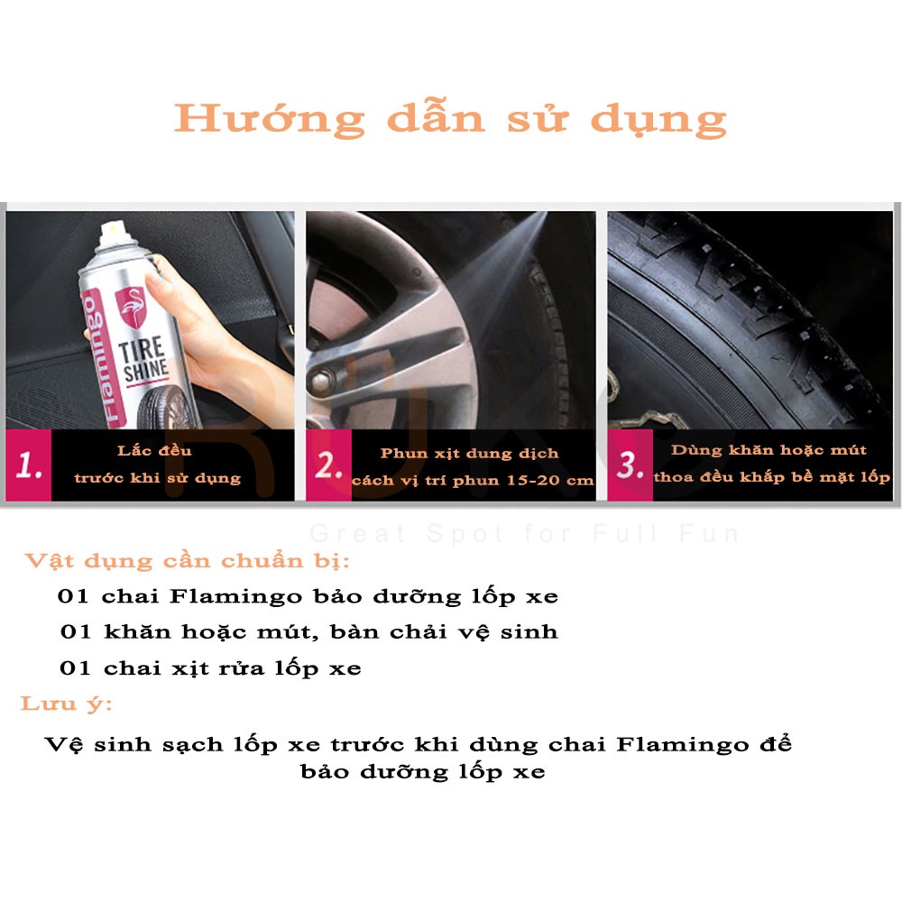 [SALE cuối năm]Chai xịt Flamingo Tire Shine F010 bảo dưỡng, tân trang làm chậm lão hóa lốp xe hơi