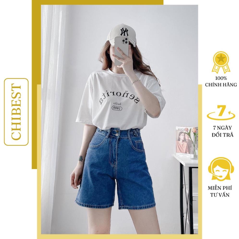 Quần Jeans Ngố Nữ Trơn đai X 2 nút ống rộng CHIBEST KNB52 ⚡