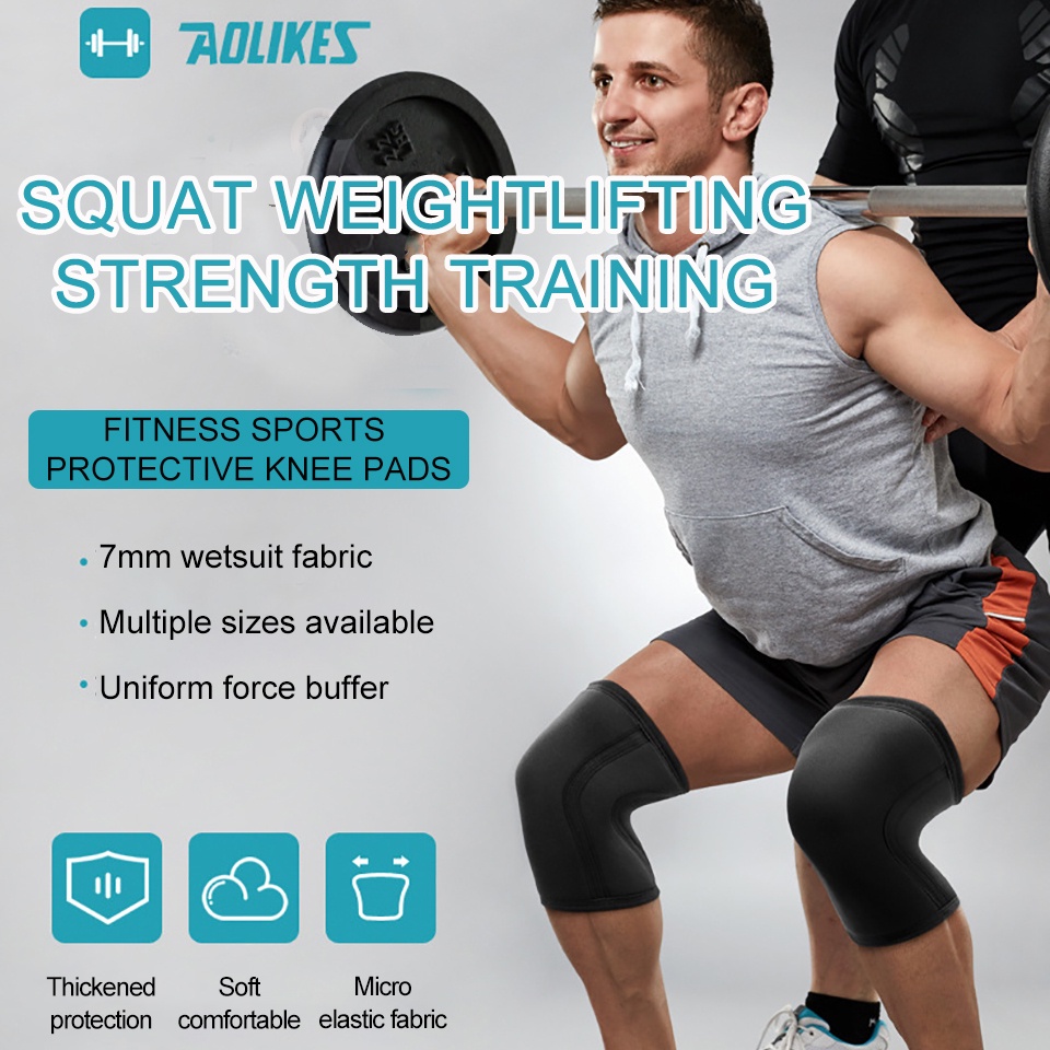 AOLIKES 1 Cặp Băng Quấn Bảo Vệ Đầu Gối 7mm Bằng Neoprene Hỗ Trợ Nâng Tạ