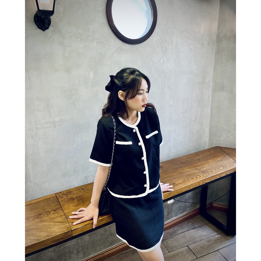 (HÀNG SẴN - HÌNH THẬT) Set áo có độn vai kèm chân váy form chuẩn