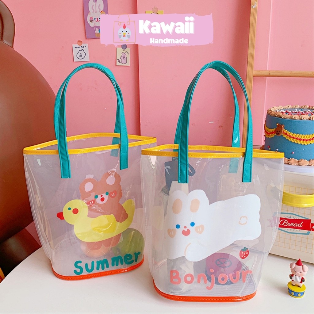 Túi trong suốt nhựa PVC họa tiết đáng yêu Kawaii Handmade