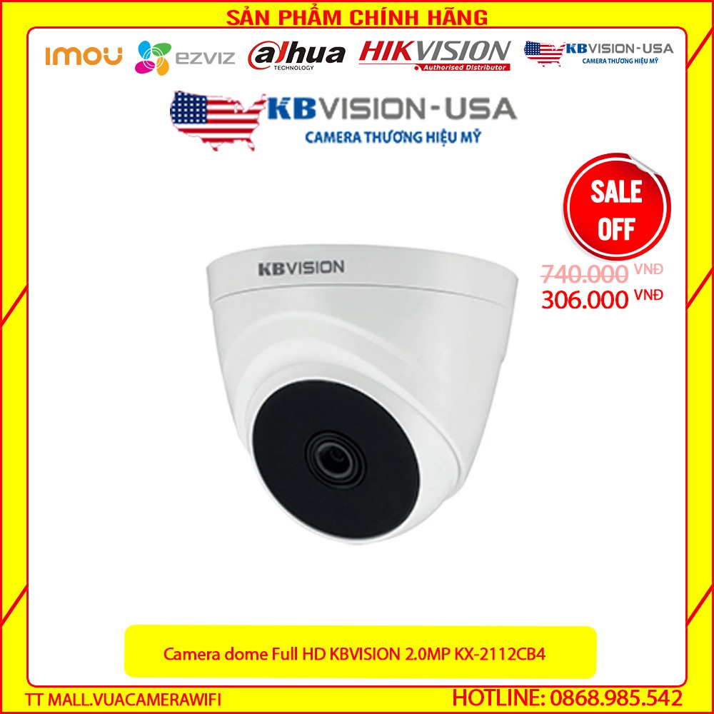 {Giá HỦY DIỆT}Camera dome Full HD KBVISION 2.0MP KX-A2112CB4 4in1 - Bảo hành chính hãng 2 năm