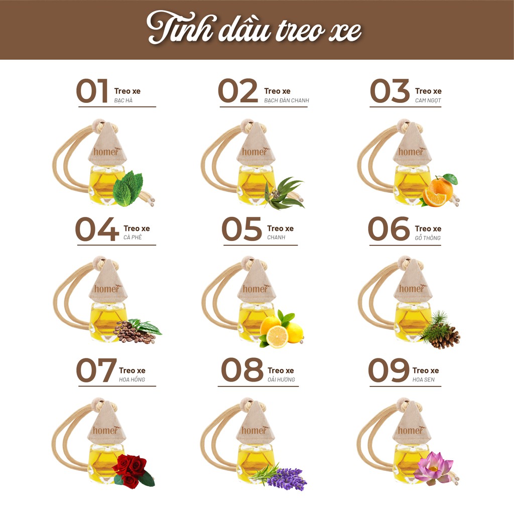 Treo xe Tinh dầu Homer 7ml - Khử mùi, kháng khuẩn trong không khí - Treo tủ, treo xe ô tô, treo phòng