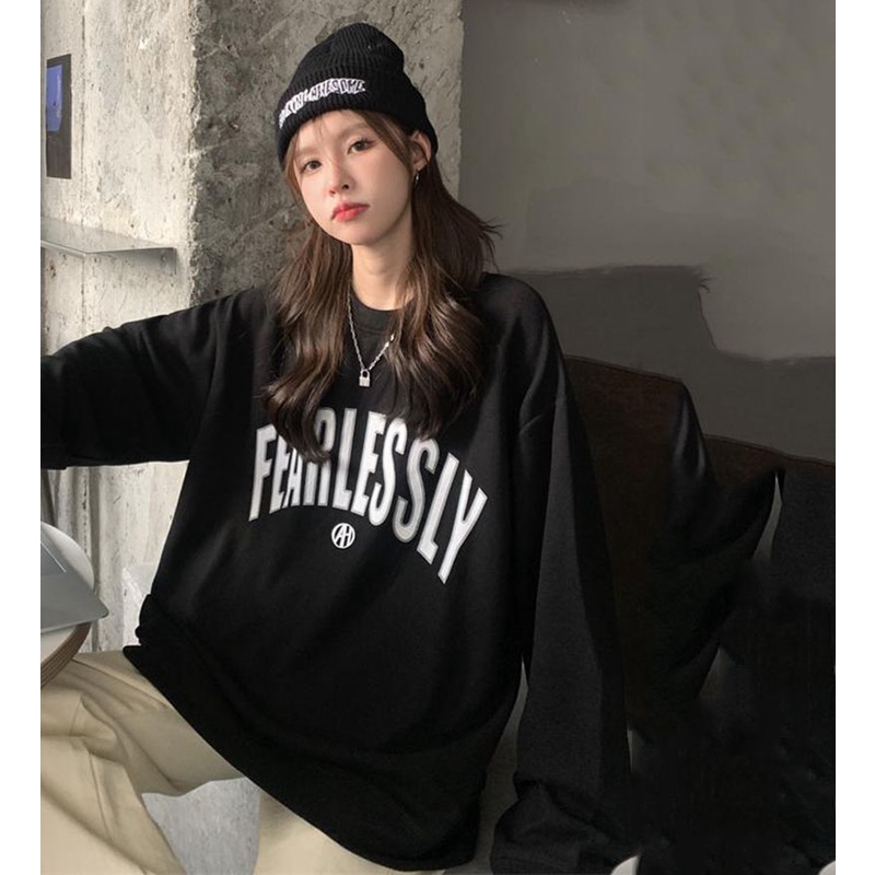 Áo sweater IELGY dáng rộng cổ tròn in chữ phong cách retro thời trang cho nữ