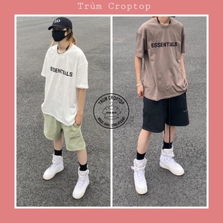 Áo thun tay lỡ in chữ essen 2 màu cacao - trắng , áo phông unisex nam nữ phong cách ulzzang hàn quốc