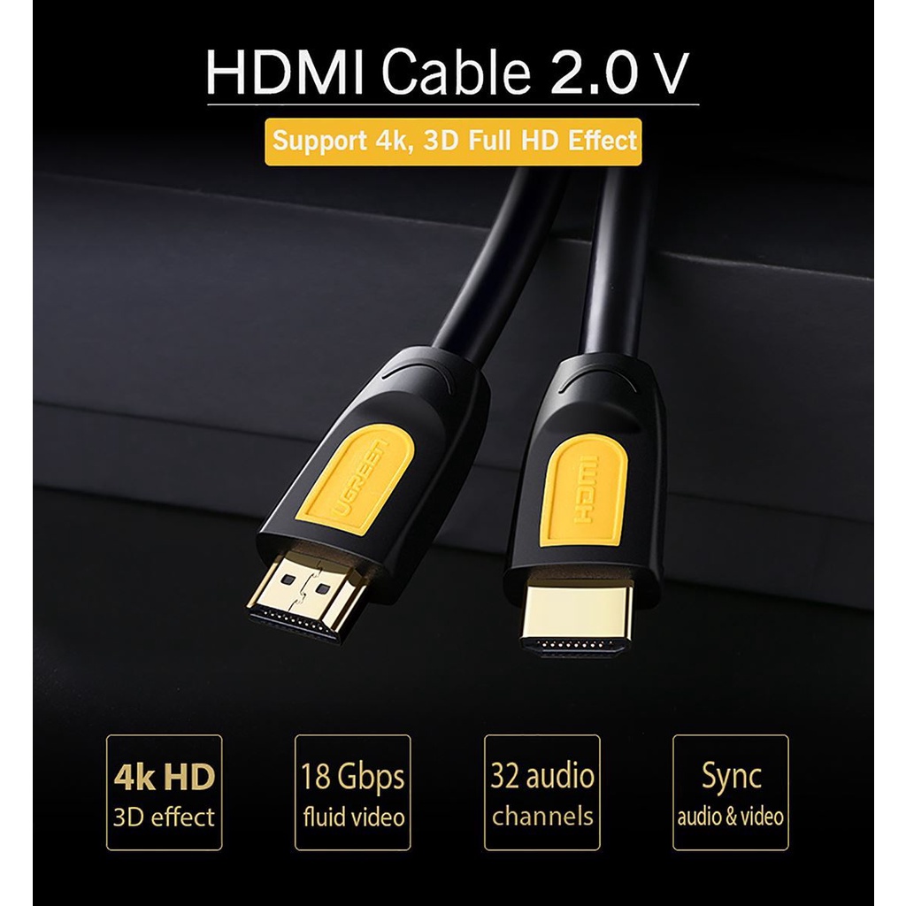 Cáp HDMI 2.0 Chính Hãng Ugreen HD101 - Full 4K*60Hz UHD,HDR, 3D