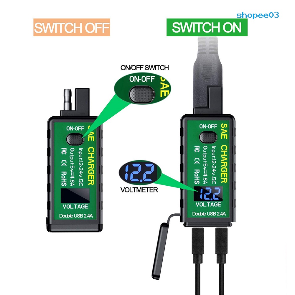 Củ sạc nhanh M.2 3.1A/4.8A SAE sang USB Type-C cho xe máy