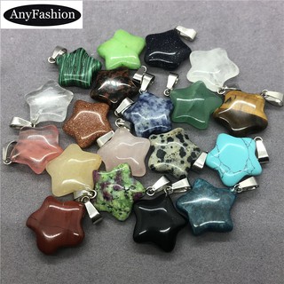 Mặt dây chuyền ngôi sao Pentagram Đá tự nhiên Rubyzoisite Vàng Mắt hổ Pha lê trắng