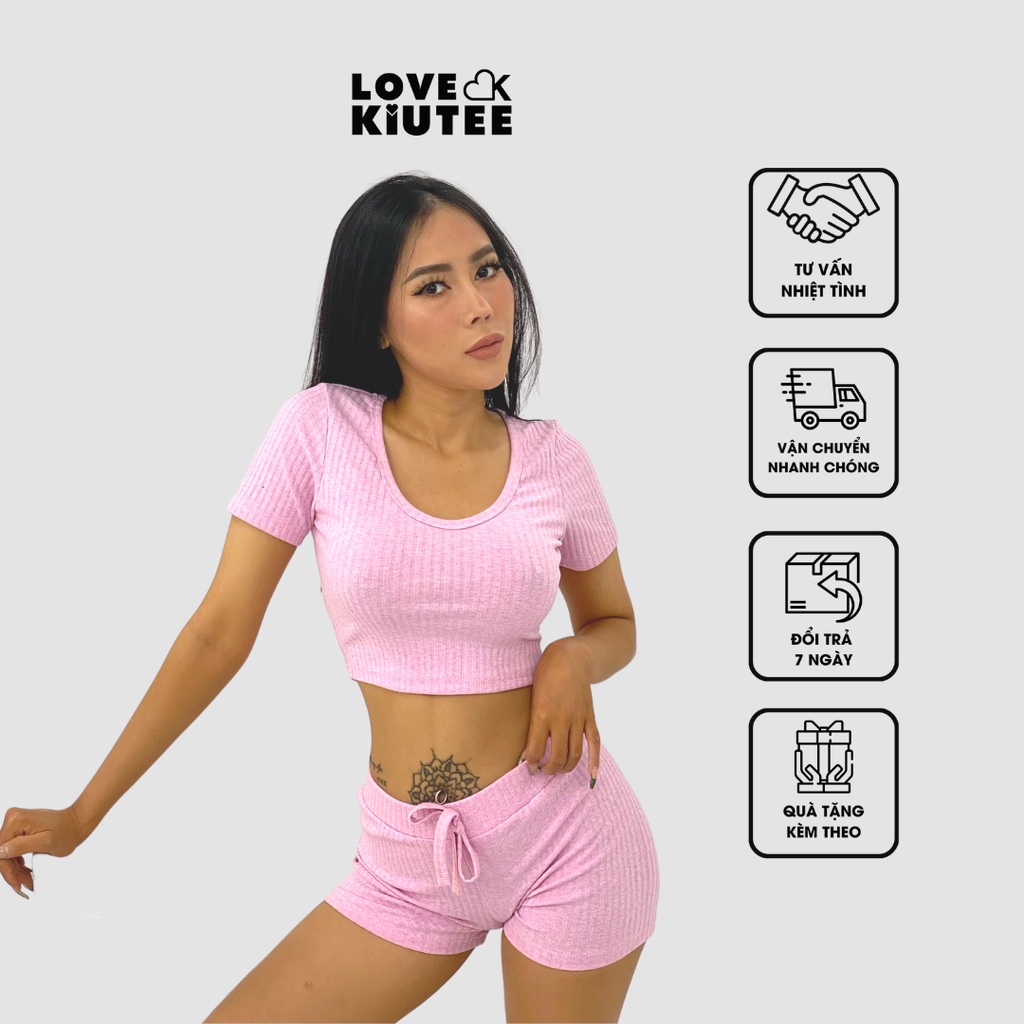 Nguyên bộ áo ngắn tay và quần ngắn ôm body khoe dáng LOVEKIUTEE