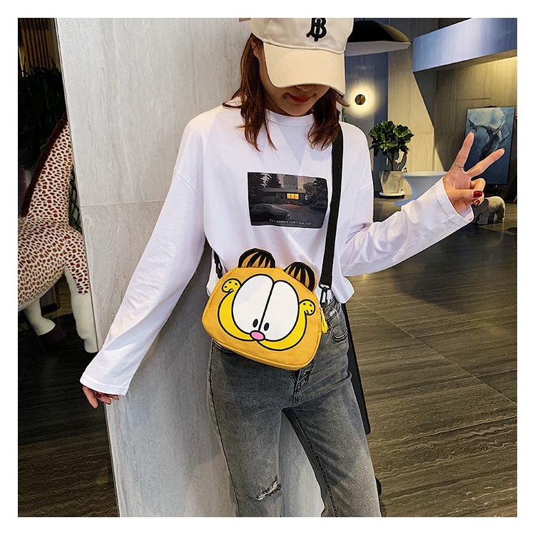 Túi Đeo Vai Vải canvas In Hình Mèo Garfield Dễ Thương Phong Cách Nhật Bản Thời Trang Cho Nữ