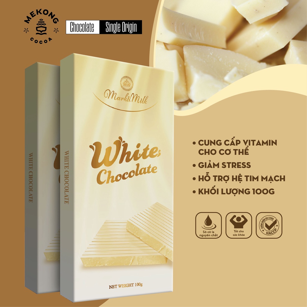 Socola Trắng MARK&amp;MILK Thơm Ngon Với 15% Bột Sữa Giảm Stress Thanh 100G