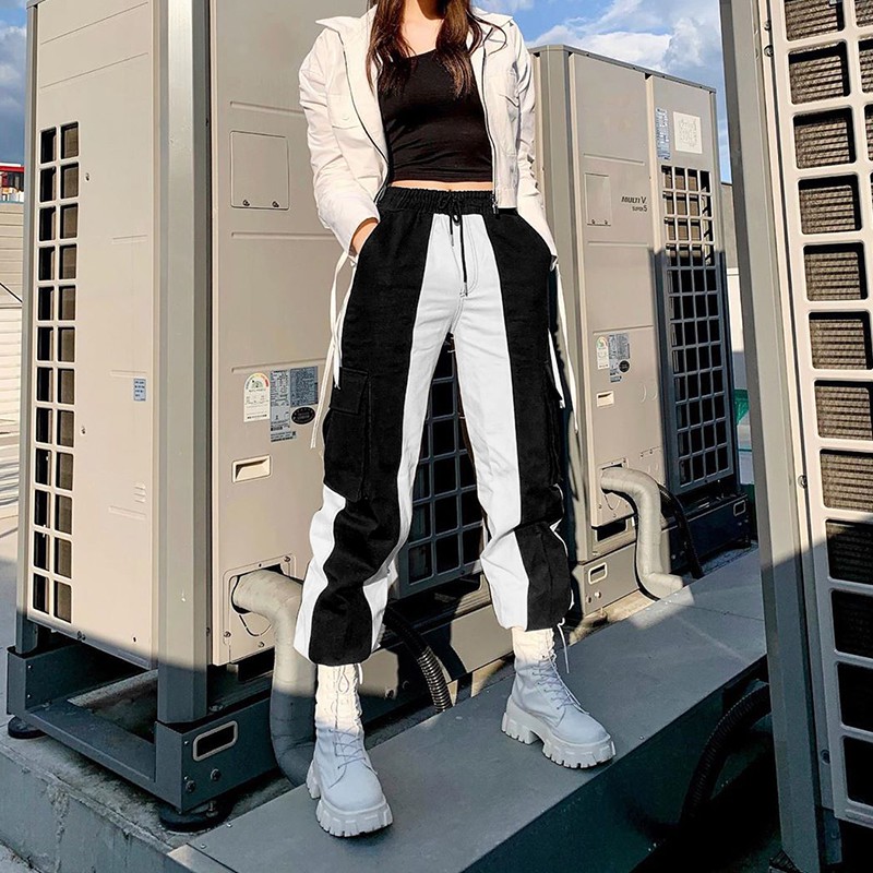 Quần thể thao ghép trắng đen lai chun co giãn cá tính HQD52 Hỉn Hỉn Store