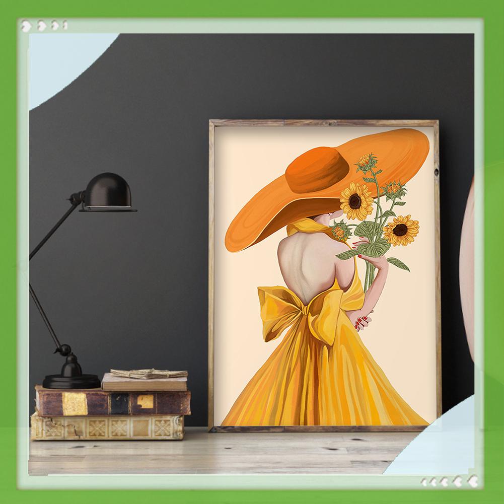 Bộ tranh thêu chữ thập hình cô gái và hoa hướng dương DIY độc đáo 11ct