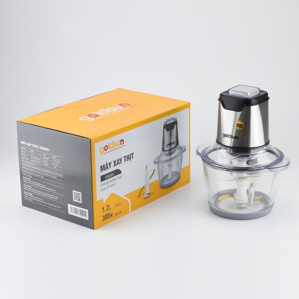 (Loại450W)Máy xay thịt đa năng GOLDSUN CR2201, dung tích 1.2L, Cối thủy tinh, Lưỡi dao kép Inox 304, BH chính hãng 1 năm