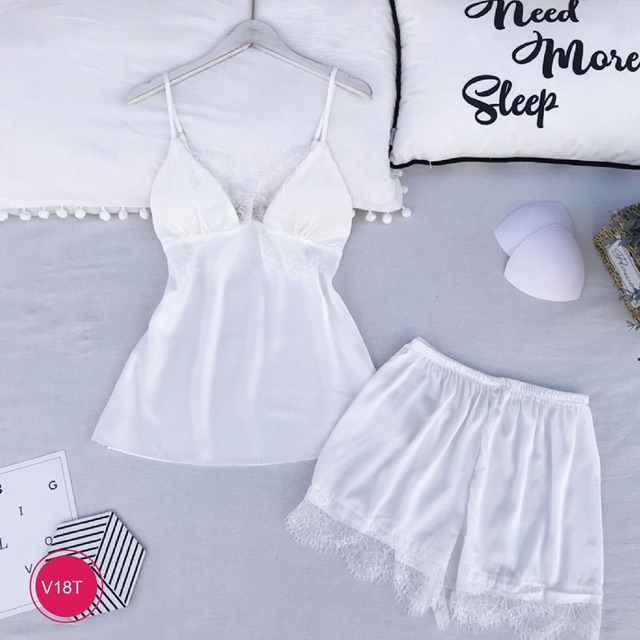 Bộ ngủ mặc nhà 2 dây chất lụa satin cao cấp V18 | BigBuy360 - bigbuy360.vn