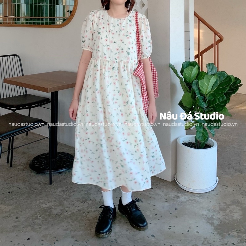 ĐẦM/VÁY VOAN BABYDOLL HOA  - NÂU ĐÁ STUDIO.