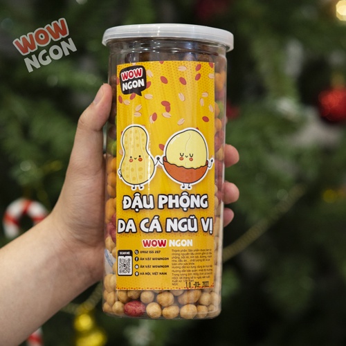 Đậu Phộng Da Cá Ngũ vị WowNgon hộp 600g giòn thơm, an toàn vệ sinh thực phẩm