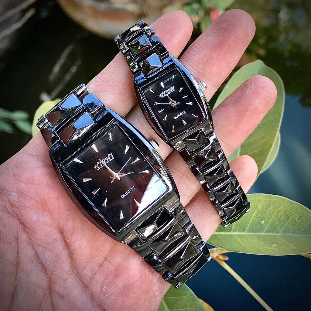 Đồng hồ thời trang nam nữ Yishi mặt chữ nhật dây kim loại đen cực đẹp QA933