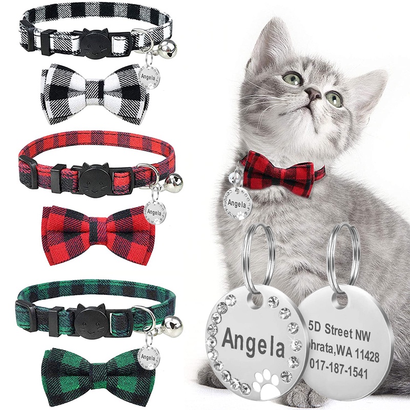 【RIZER】Nơ Đeo Cổ Bằng Vải Cotton Có Chuông Và Thẻ ID Dành Cho Thú Cưng