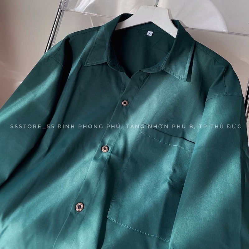 Áo Sơ Mi Tay Ngắn Trơn 1 Túi Màu Xanh Unisex( Hàng Sẵn, Ảnh Thật)