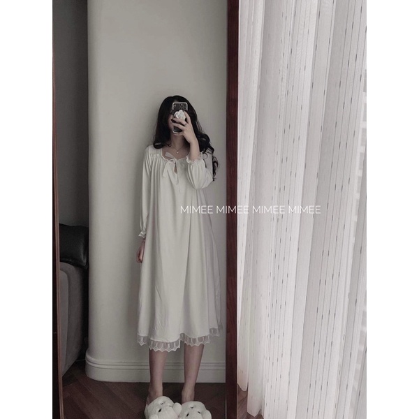 Váy ngủ trắng bánh bèo cotton sữa mimee