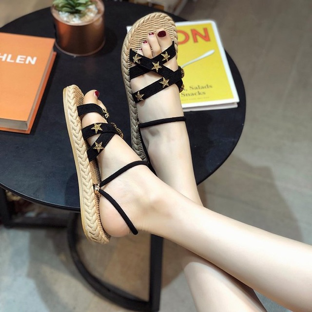 Sandal nữ đế cói ⭐FREESHIP⭐ sandal quai sao trẻ trung 2 in 1 (đeo được 2 kiểu)