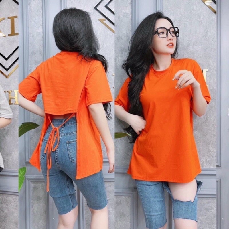 Áo thun cotton form rộng cột dây hở lưng