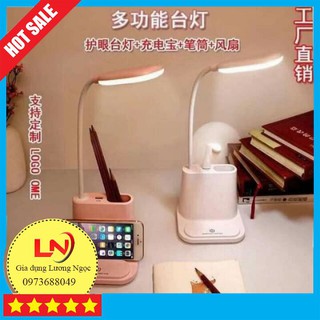 Đèn học chống cận kèm quạt và có ống cắm bút siêu tiện lợi