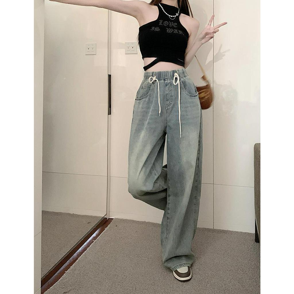 Quần jeans Peppermint 54833 ống rộng lưng thun dây rút thời trang dành cho nữ