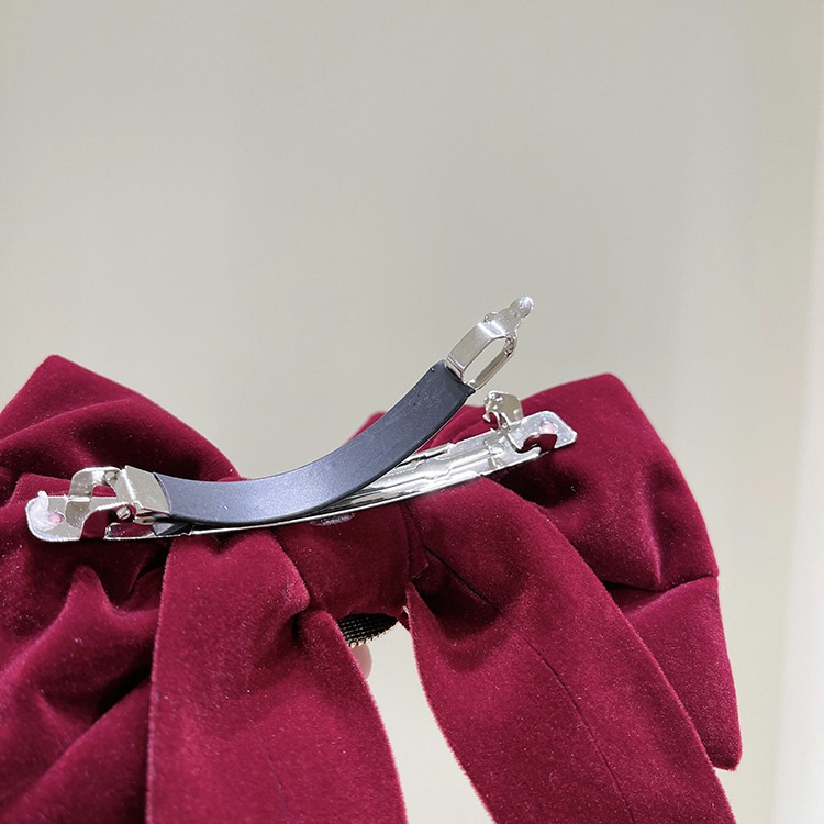 Kẹp Tóc Nơ Hai Lớp Đính Đá Và Ngọc Trai Xinh Xắn Cho Nữ