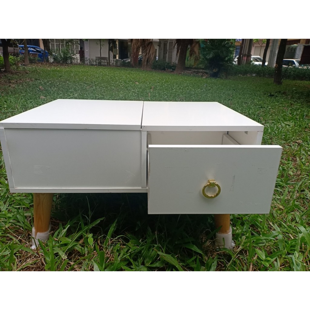 Bàn trang điểm bệt có gương gấp gọn/Bàn trang điểm mini chất liệu gỗ MDF phủ melanin cao cấp có ngăn kéo, hộc tủ