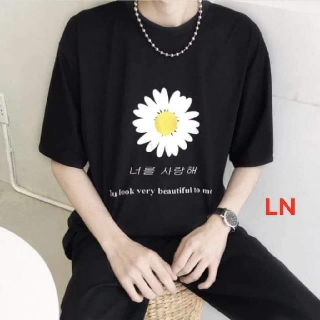 Áo phông tay lỡ nam nữ Hoa cúc chữ hàn