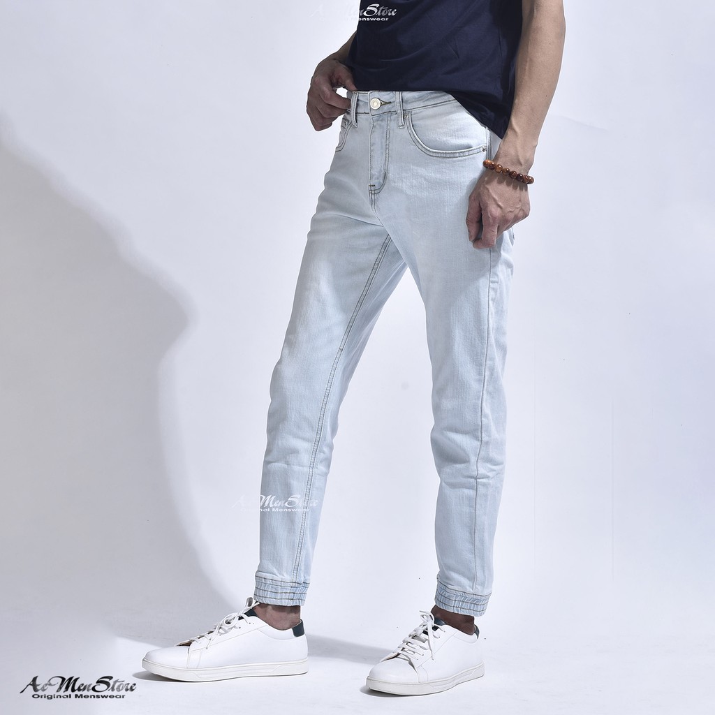 Quần bò nam jogger xanh nhạt dáng Slim fit đẹp ống côn hàng cao cấp xuất khẩu Hàn Quốc chính hãng Routine mới 2019