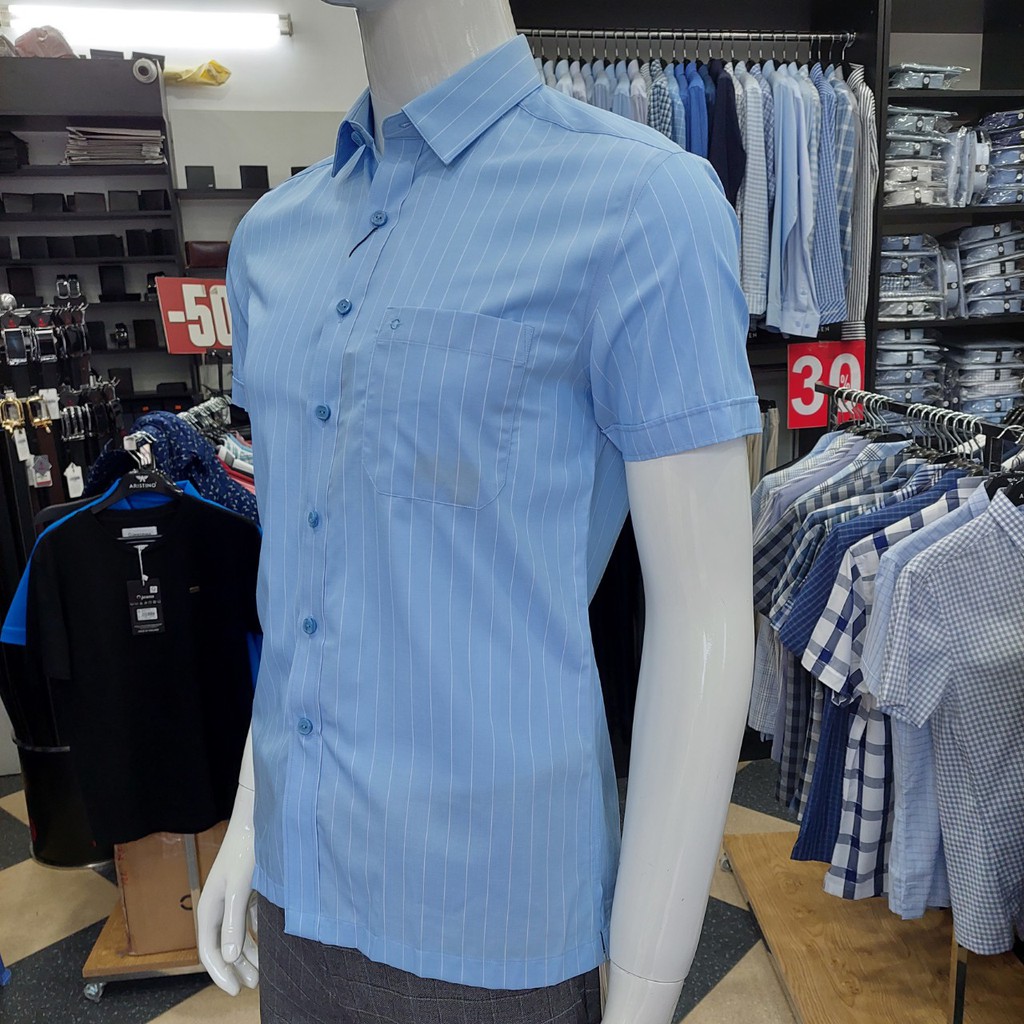 Áo Sơ Mi Nam Ngắn Tay Owen BA20629NT Somi Cộc Tay Công Sở Cao Cấp Màu Xanh Kẻ Sọc Trắng Sợi Tre Dáng Body Fit Tà Bằng | BigBuy360 - bigbuy360.vn