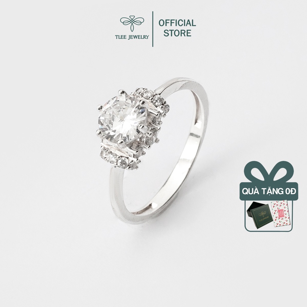 Nhẫn bạc nữ TLEE trụ đá 7li viền đính đá cao cấp TleeJewelry A0188
