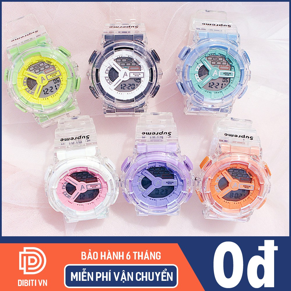(Giá sỉ) Đồng hồ nam, nữ thể thao Aosun A109 dây Silicon trong suốt cá tính máy điện tử đa chức năng bảo hành 6 tháng