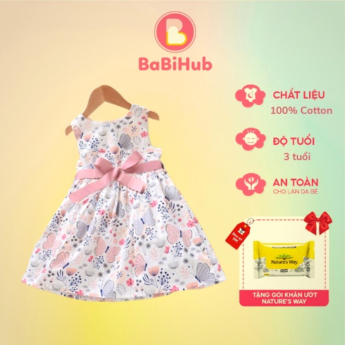 Đầm cho bé gái mùa hè, Váy cho bé gái 3 tuổi liền thân chất cotton mềm mại, thoáng mát họa tiết bướm xinh_19559189