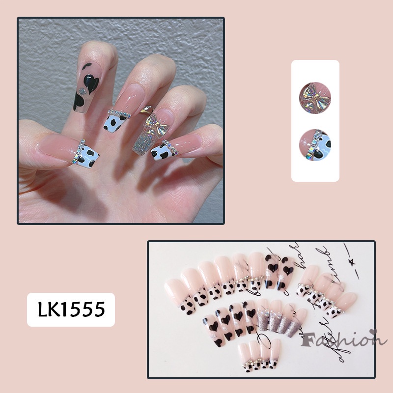 [Hàng mới về] Bộ 24 móng tay giả họa tiết bò sữa thời trang làm đẹp cho nữ