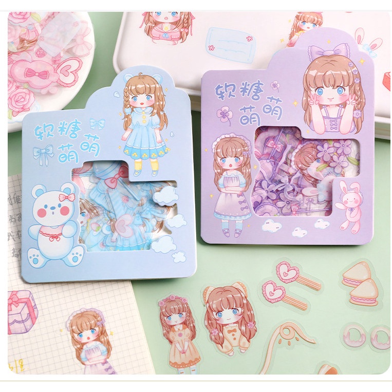 Set 45 Sticker Miếng Dán Trang Trí Nhật Ký Hình Hoạt Hình Dễ Thương