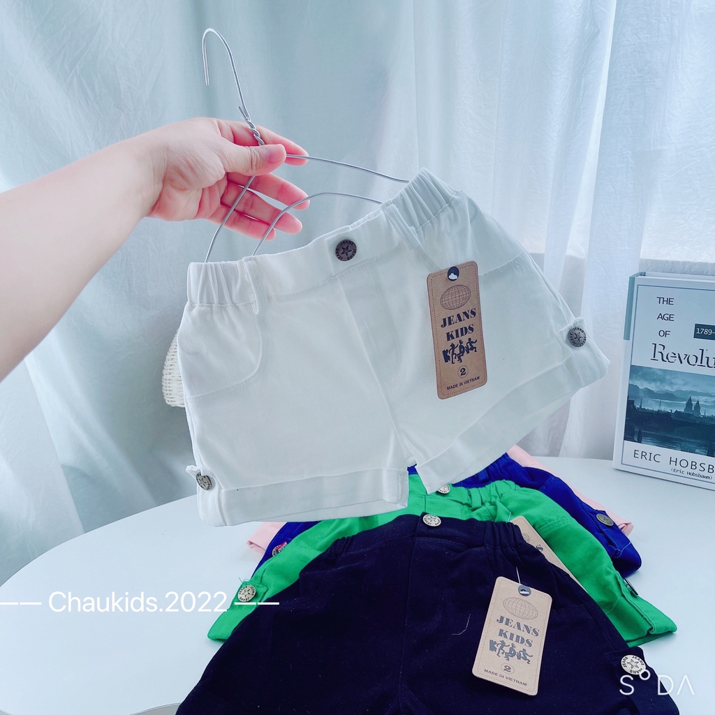 Quần đùi bé gái, quần short kaki gập gấu đai đính cúc siêu xinh cho bé