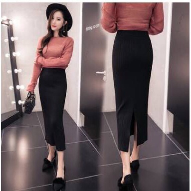 Chân váy len dáng dài midi xẻ sau | BigBuy360 - bigbuy360.vn