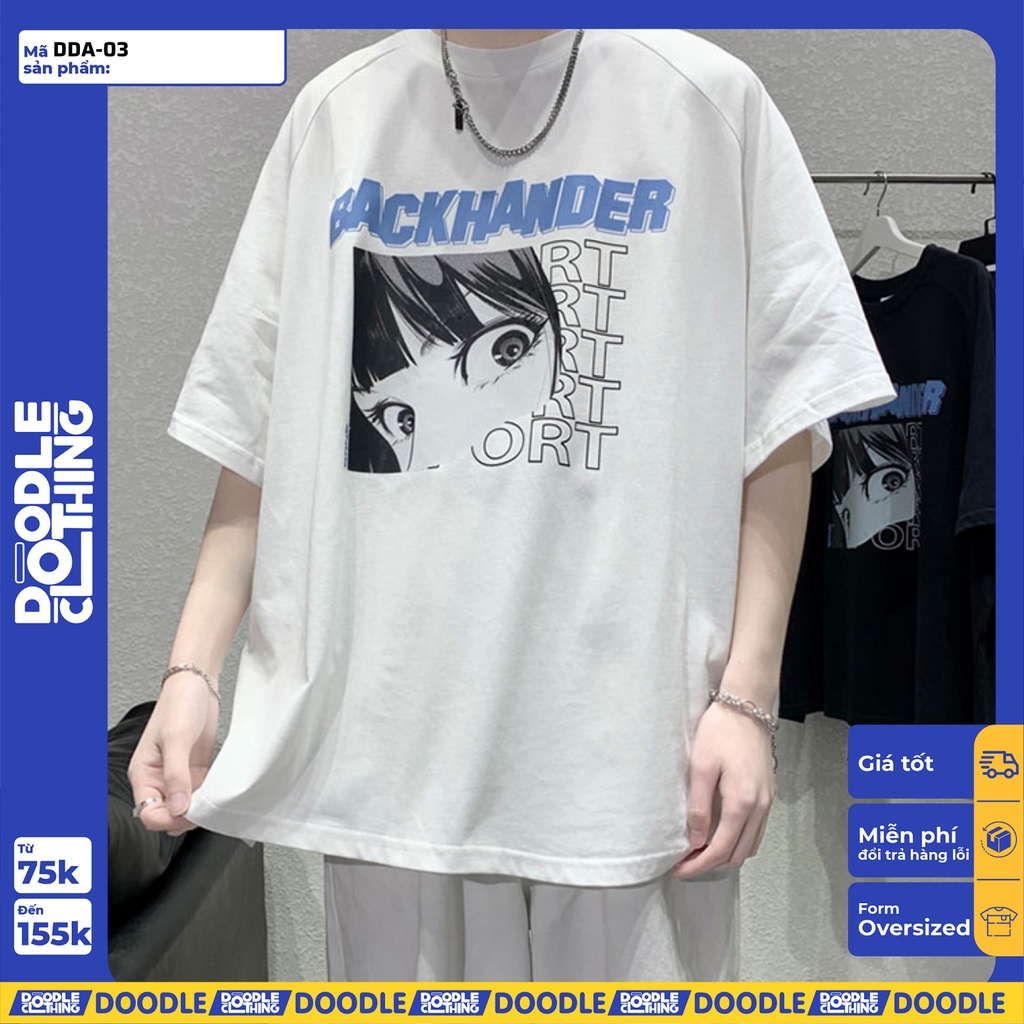 Áo thun nam nữ tay lỡ unisex phông trơn form rộng basic tee hình cô gái Backhander