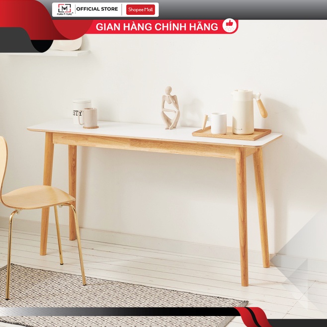 Bàn làm việc gỗ tự nhiên mặt trắng kiểu hàn quốc - Long table có vạt thương hiệu MW FURNITURE - Nội thất căn hộ
