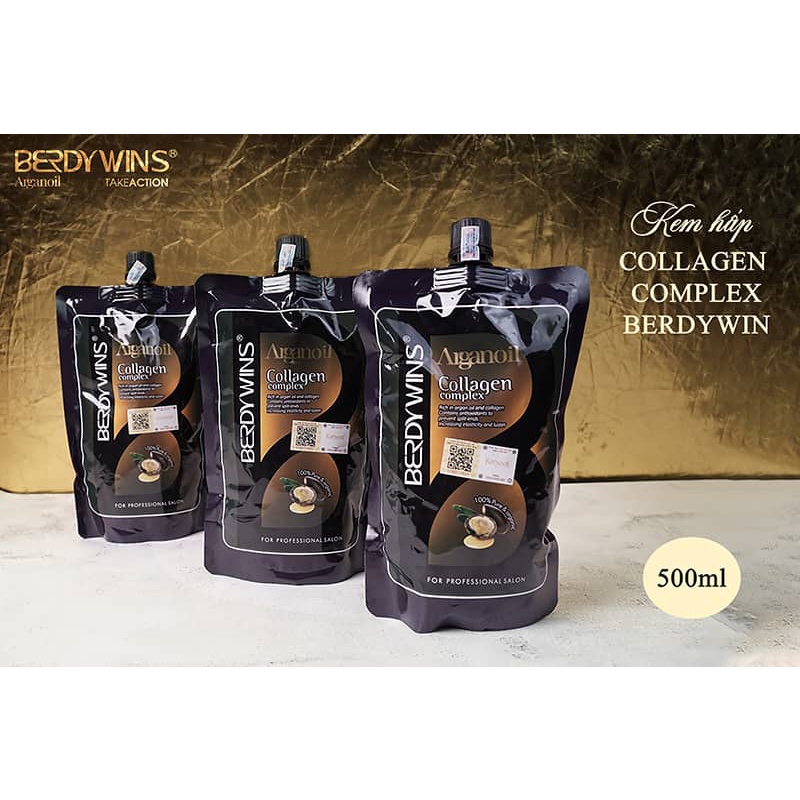 Dầu hấp phục hồi siêu mượt BERDYWINS Argan Oil Collagen Comlpex 500ml