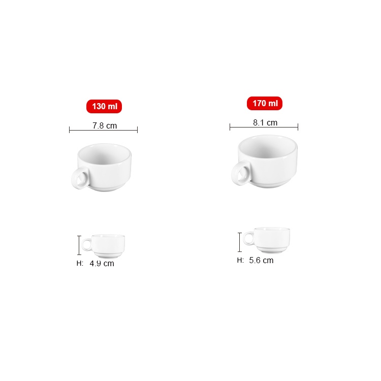 Chén sứ số Long Phương dùng uống trà cho khách sạn bằng sứ trắng cao cấp - Dung tích 65ml đến 170ml